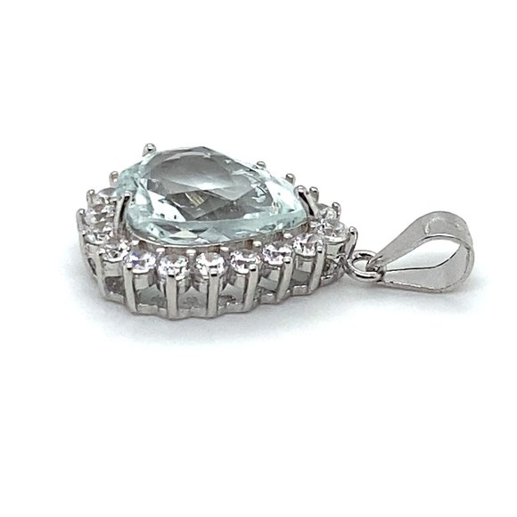 Aquamarine 3.28ct White Gold Solid Silver Pendant - Picture 5 of 8